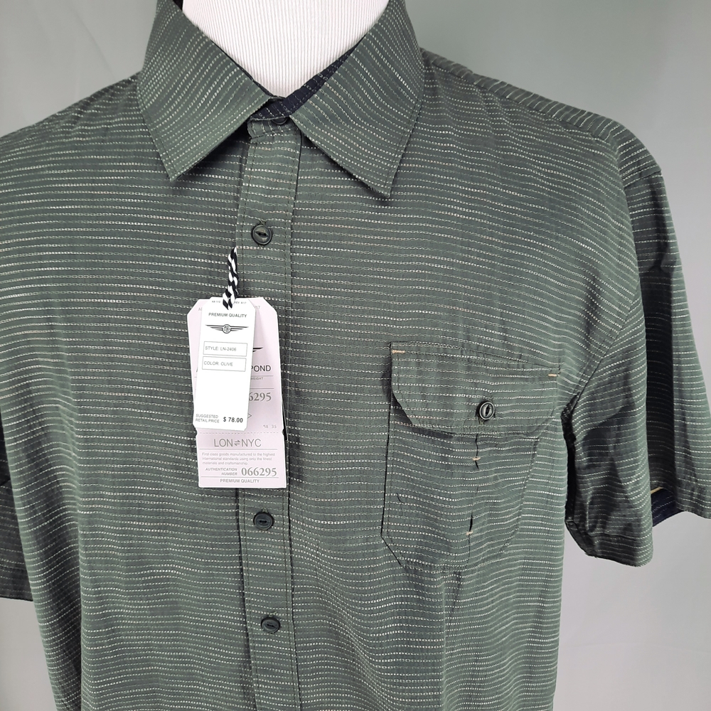 NEW Across the Pond Green Textured Short Sleeve Shirt Men's 2XL Button Down - Picture 5 of 10